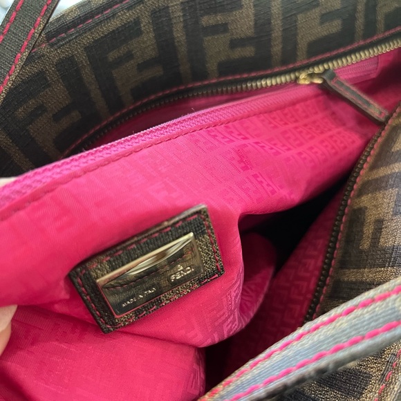 Fendi Zucca Roll Shopper tote large pink brown zipper closure - Picture 9 of 16